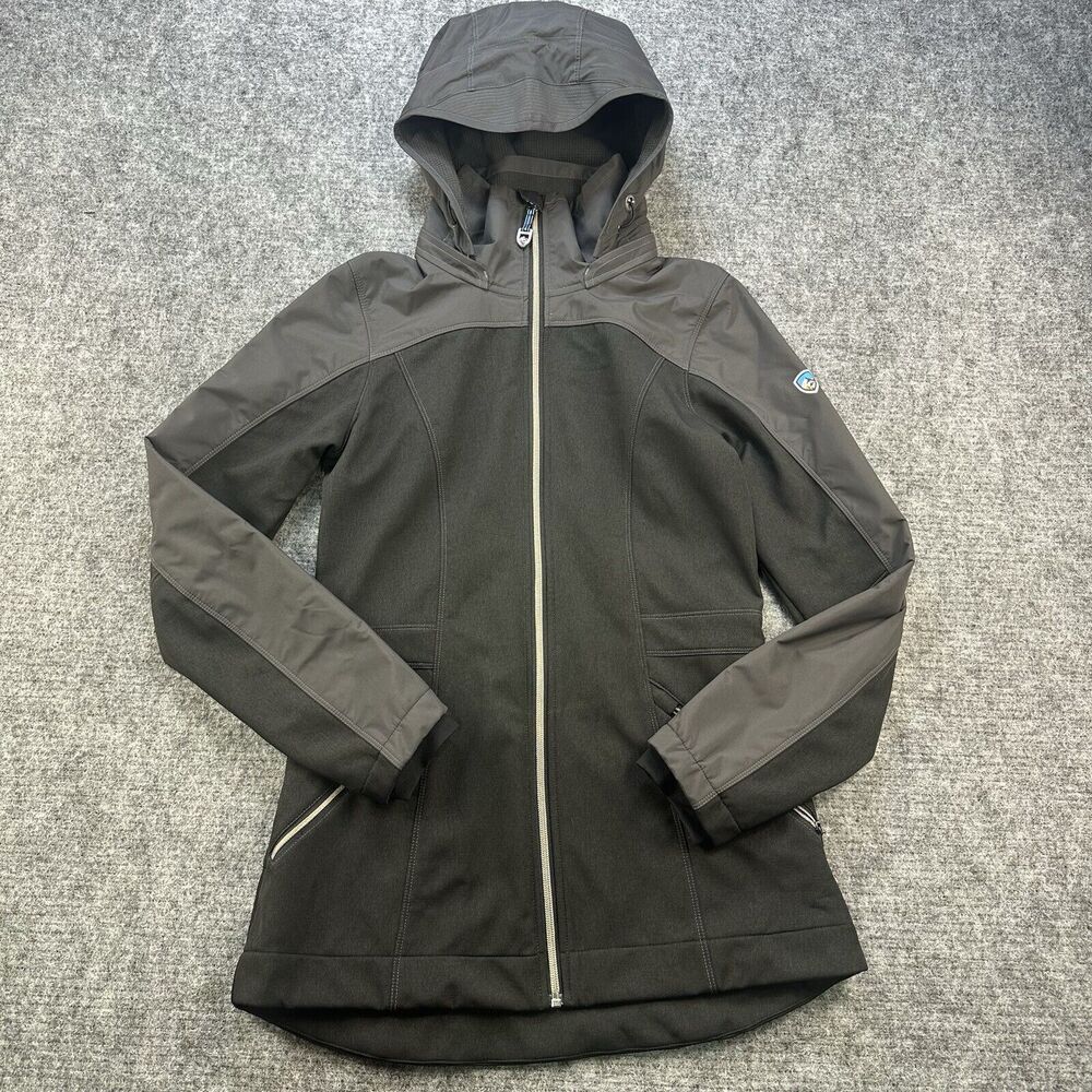Kuhl Jacket Trench Women Extra Small Gray Coat Hooded Outdoors Hiking Colorblock